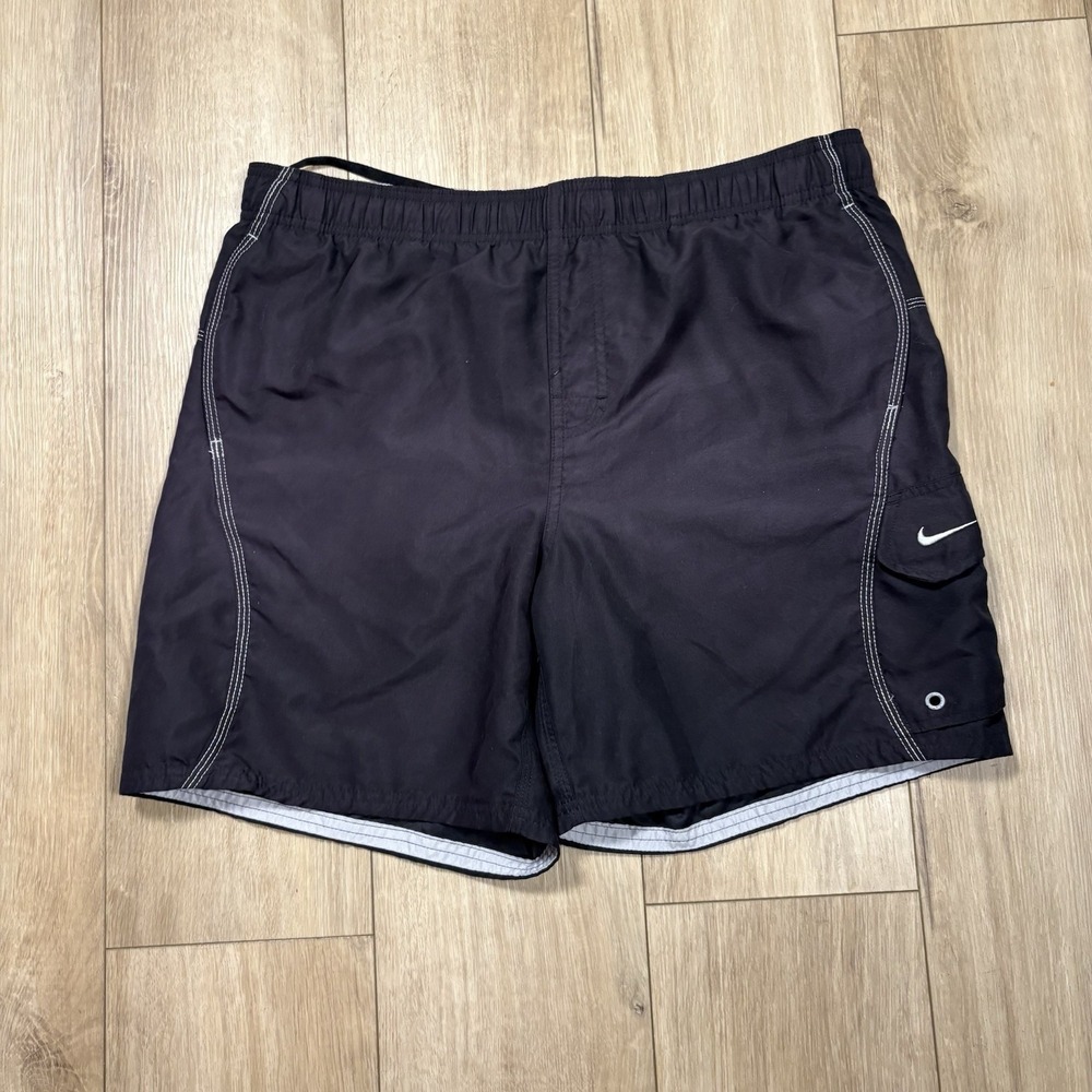 Nike Shorts Men's M Black Swim Trunks Lined Drawstring Pockets Elastic‎ Waist